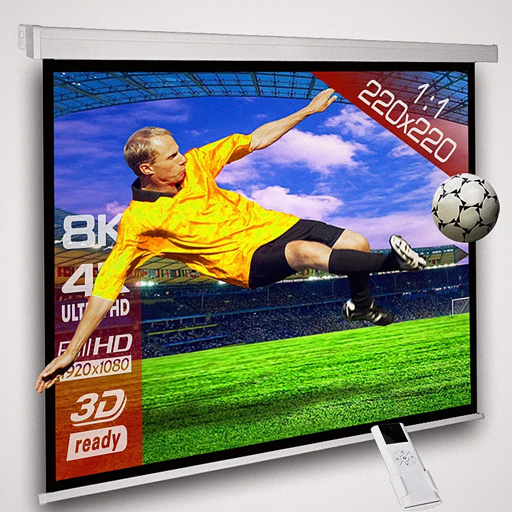 1:1 SlenderLine Beamer Motorleinwand 220 x 220 (214x214)cm HDTV 3D 4K 119"