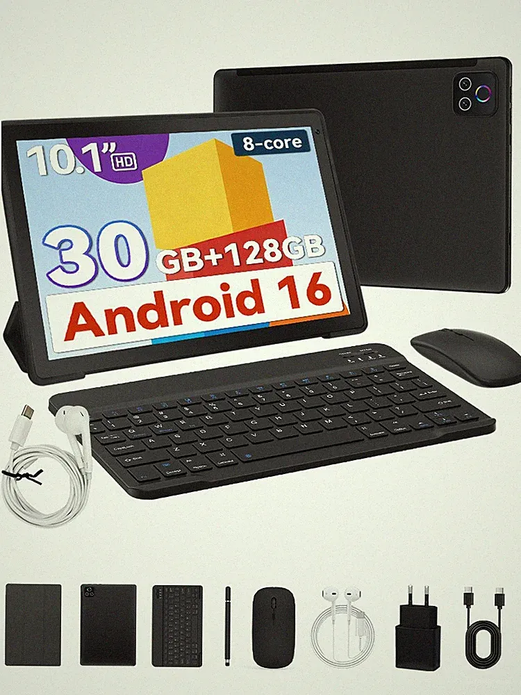 10,1 Zoll 30(6+24)GB 128GB ROM Android 16 WiFi 6 Widevine L1 Netflix IPS LCD HD