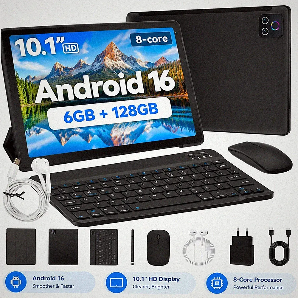 10 Zoll Android 16 Tablet Octa-Core 30GB+128GB Widevine L1 WiFi 6 Bluetooth