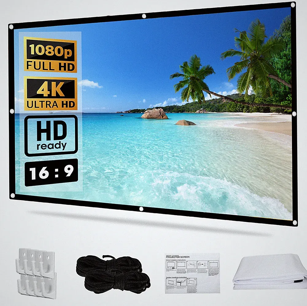 100" Beamer Leinwand Rollo Faltbarer Projector Screen Outdoor 16:9 HD Mit Haken