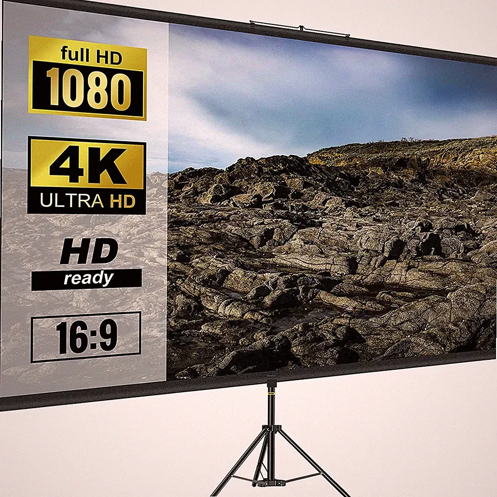 100 Zoll Beamer Leinwand 16:9 4K HD Stativ Rolloleinwand 227x127cm 160° Betracht