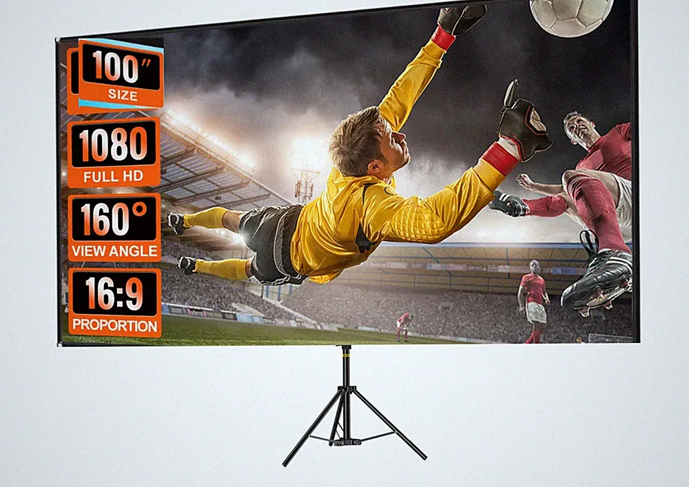100 Zoll Beamer Leinwand mit Stativ 16:9 4K HD Projektor Heimkino Outdoor