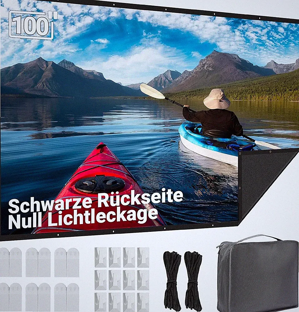100 Zoll Beamer Leinwand Schwarz Lichtundurchlässige Rückseite, Faltenfrei, 16:9