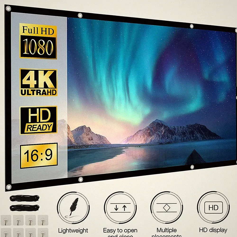 120"Beamer Leinwand Tragbare Projektion 16:9 HD Projektion Leinwand mit 24 Haken