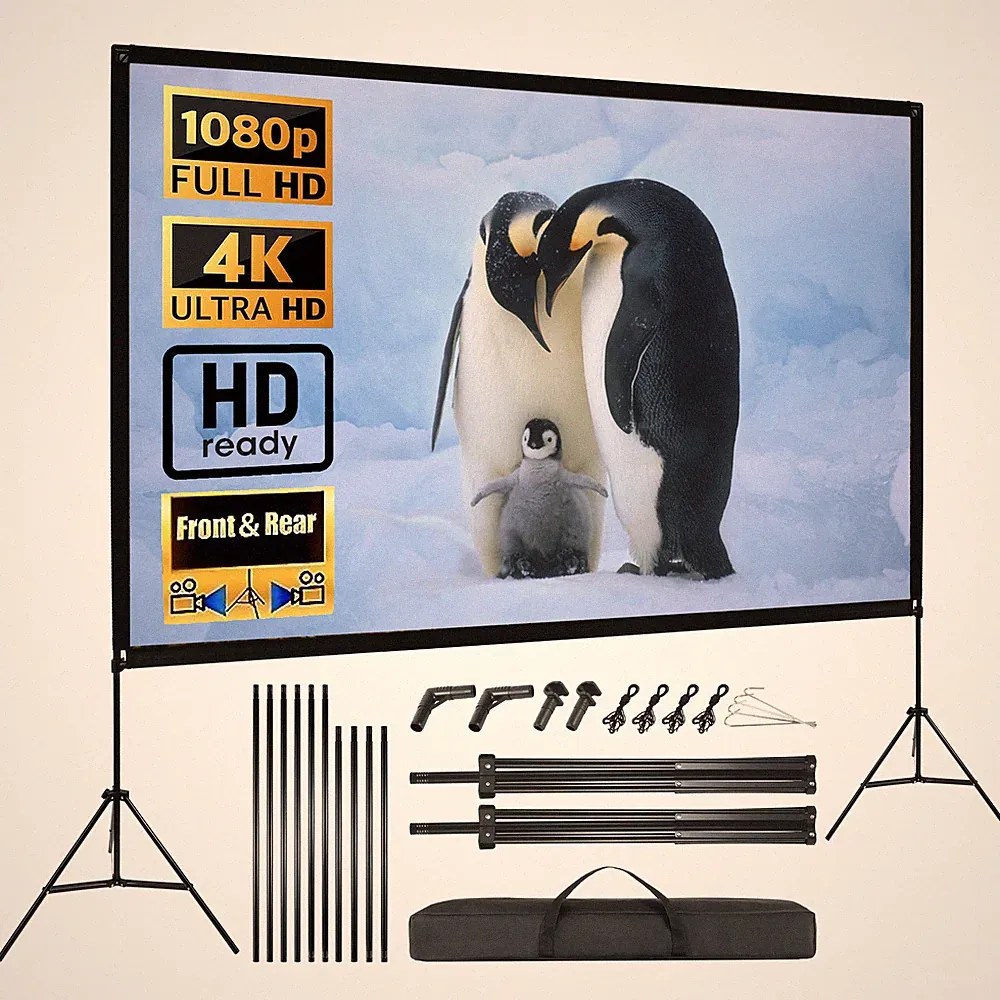 120" Beamer Projektion Leinwand Mit Ständer 16:9 FHD Outdoor Heimkino 266x150cm