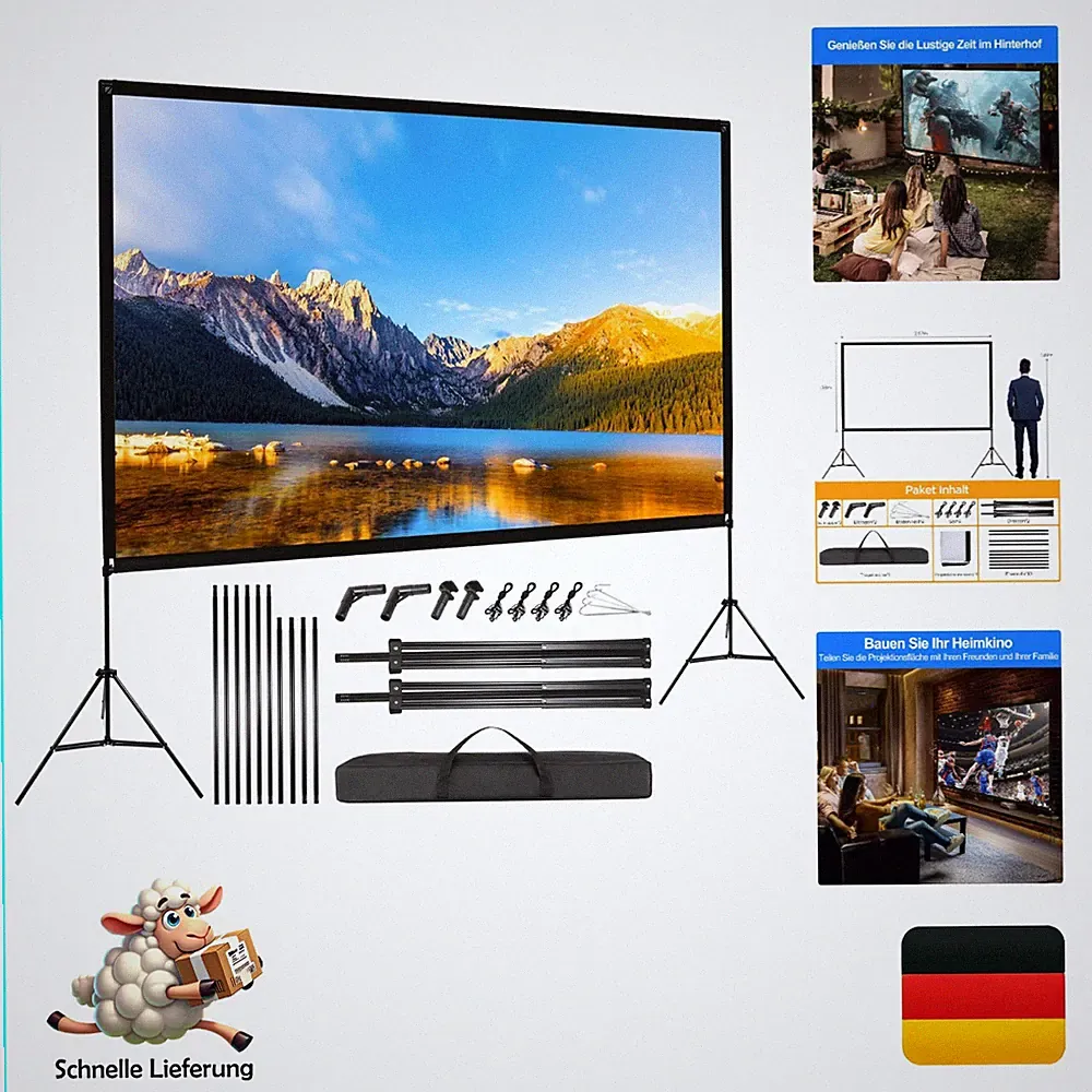 120 Zoll Beamer Leinwand HD 4K 16:9 Tragbar mit Stativ Heimkino Präsentationen