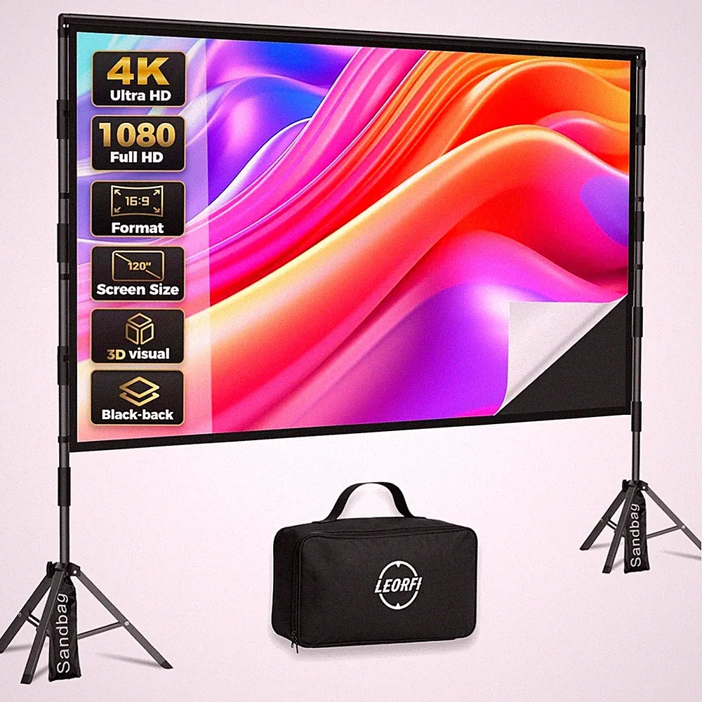 120 Zoll Beamer Leinwand Outdoor Schwarz mit Stativ Faltbar