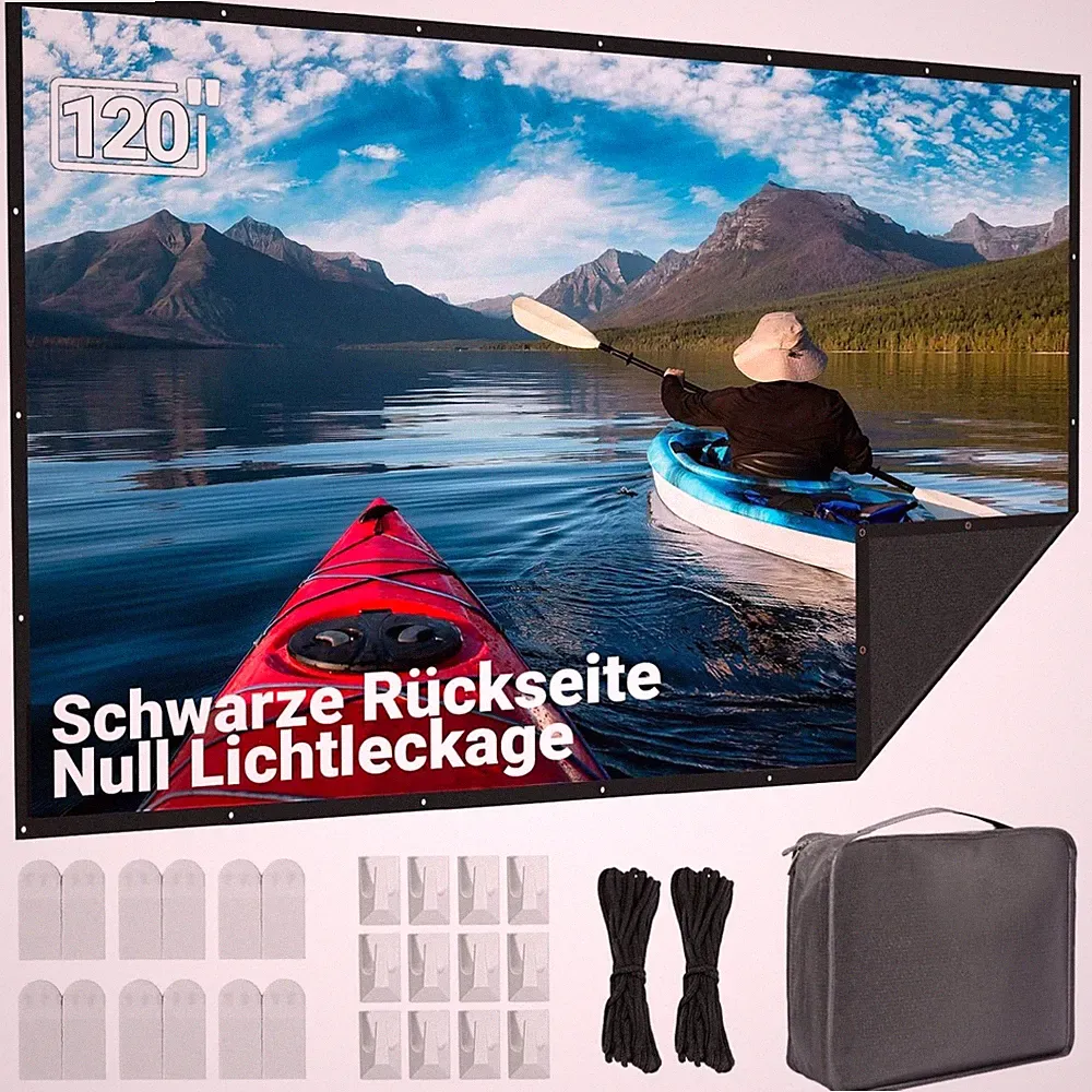 120 Zoll Beamer Leinwand Projektionswand Schwarz, 153x270cm, Wandmontage