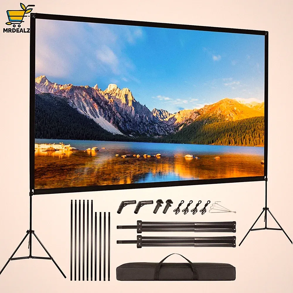 120 Zoll Leinwand Beamer mit Stand 4K HD Heimkino Camping Büro Präsentation}