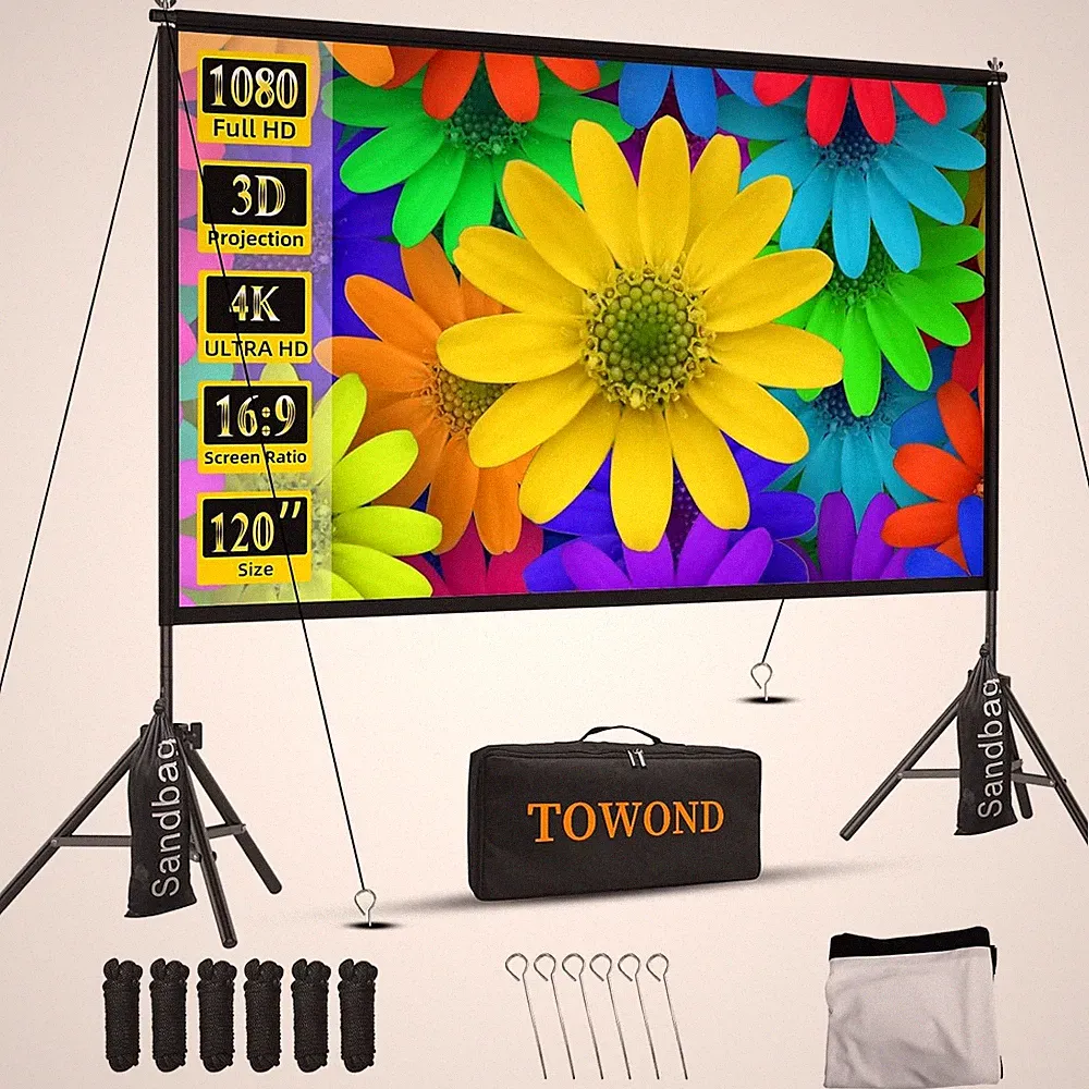 120Zoll Beamer Leinwand mit Stativ Tragetasche, 25 mm Halterungsdurchmesser