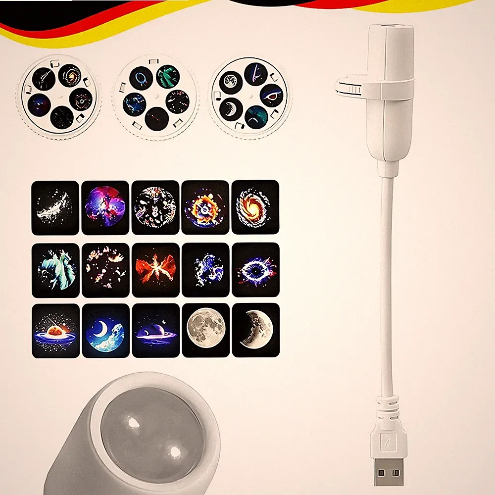 15-in-1 Sternenhimmel-Projektor – USB LED Nachtlicht mit austauschbaren Weltraum