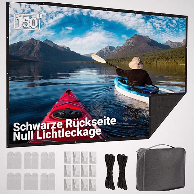 150 Zoll Beamer Leinwand Schwarze Rückseite 190,0 x 336,0 cm für Outdoor Kino