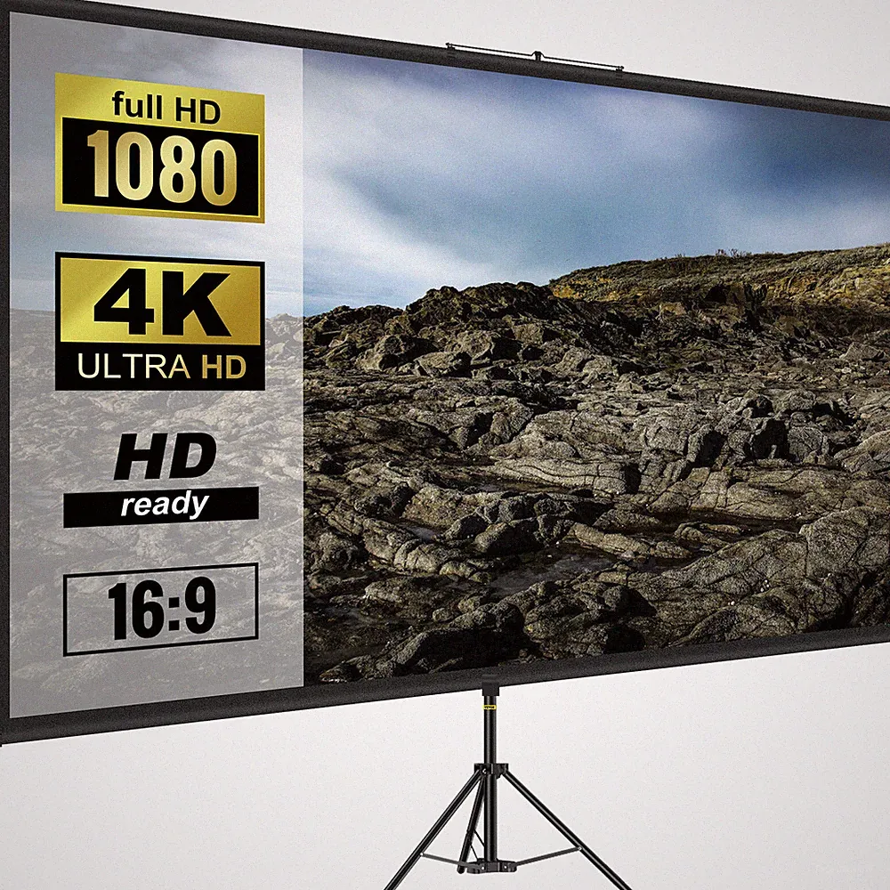16:9 Beamer Leinwand Rolloleinwand Stativ 4K Präsentationswand 178x100cm