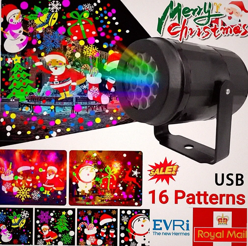 16 Muster Projektor Licht Innen bewegliche LED Laser Schneeflocke Lampe UK