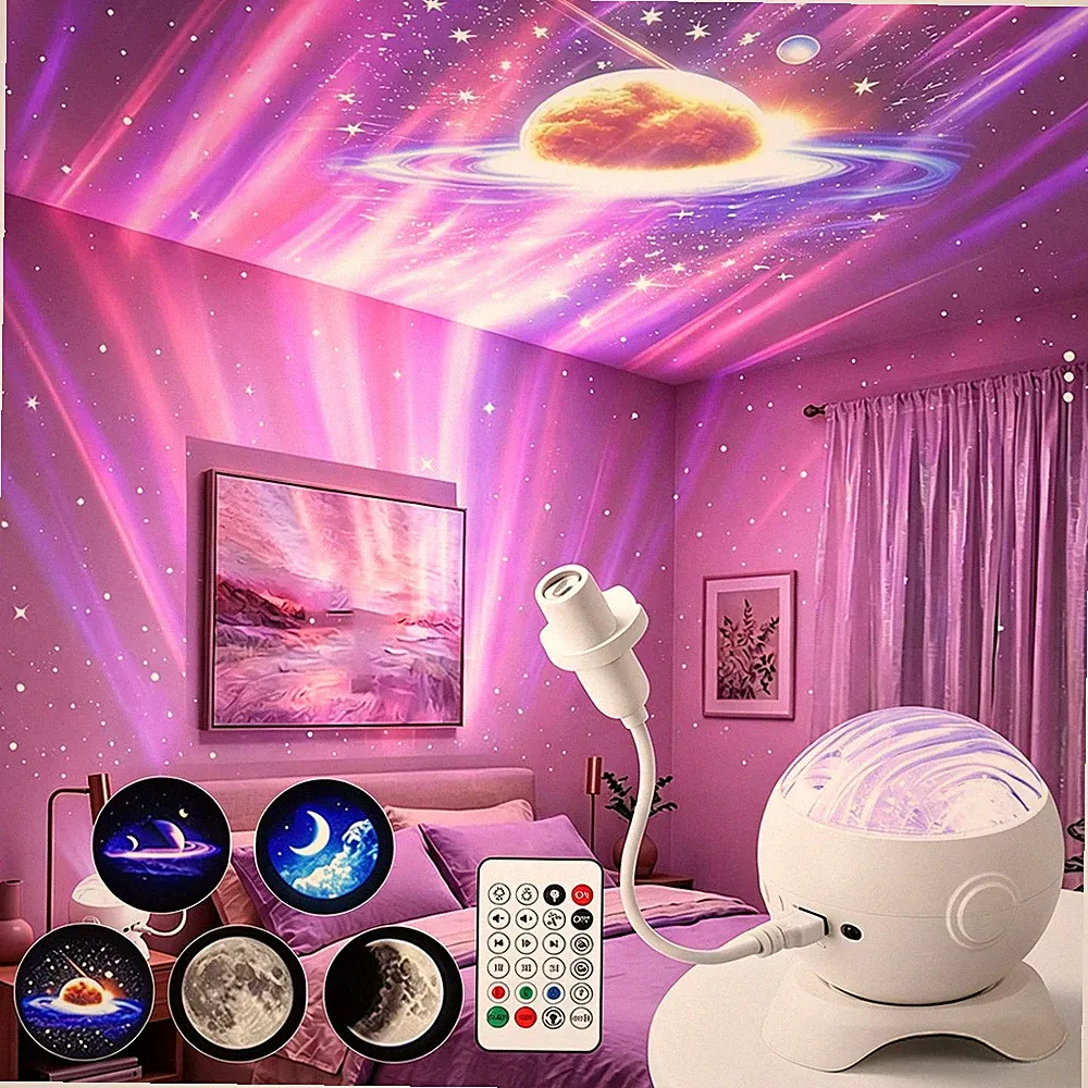 2-in-1 Sternenhimmel Projektor Aurora 16 Farben 1800mAh Akku USB Nachtlicht DE