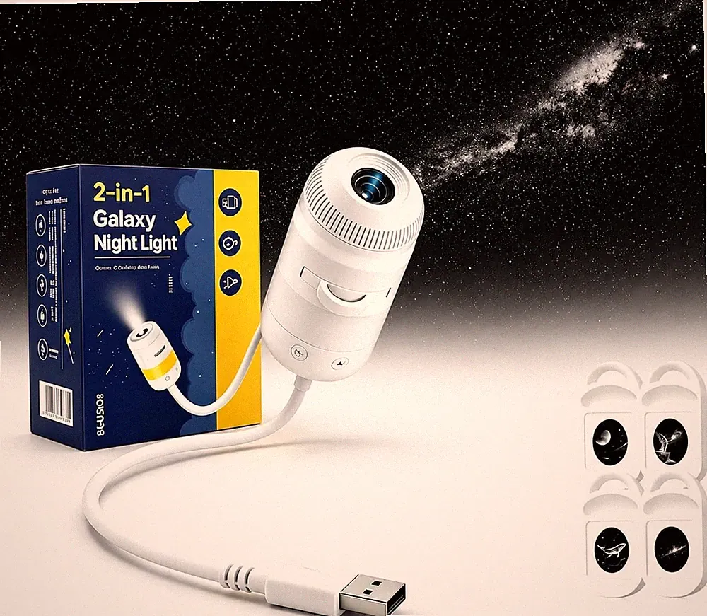 2 in 1 USB Galaxy Projektor Dimmbar & 360° Rotation Nachtlicht