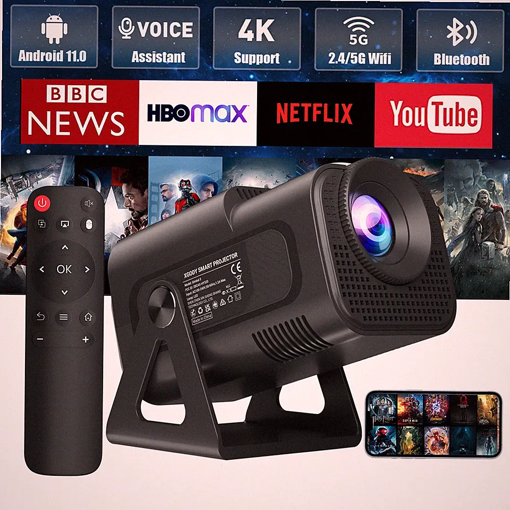 2024 NEU Beamer Projektor 4K FHD WiFi Bluetooth Android TV Heimkino Mini Tragbar
