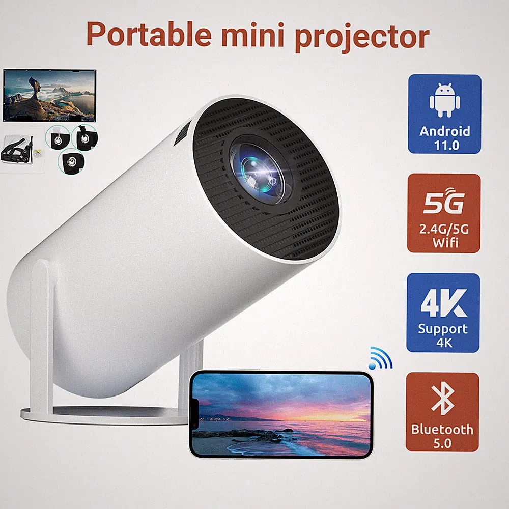 2024 NEU Beamer Projektor 4K UHD WiFi Bluetooth Android TV Heimkino Mini Tragbar