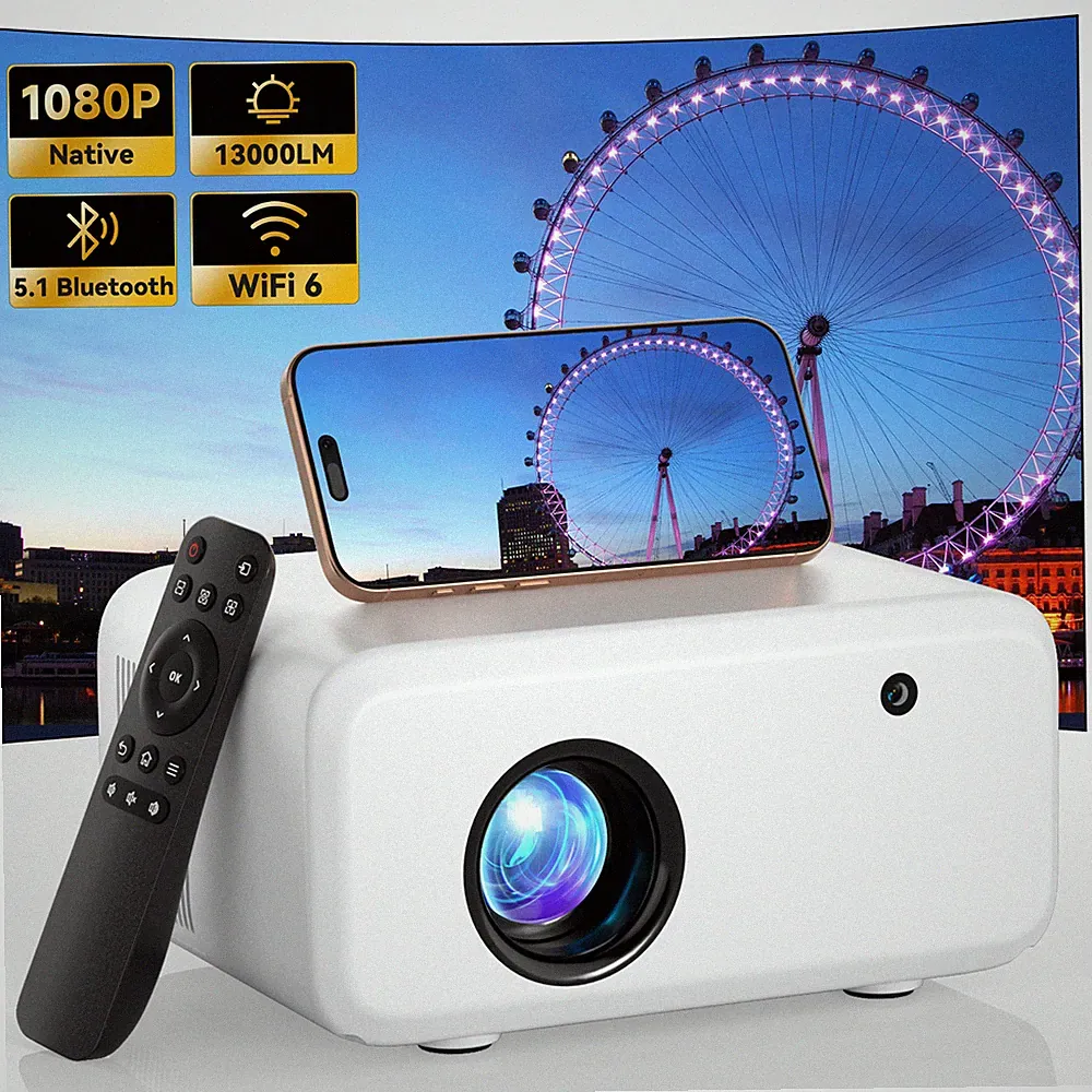 2025 NEU Beamer Projektor 4K 13000LMS WiFi Bluetooth Heimkino Mini Tragbar USB