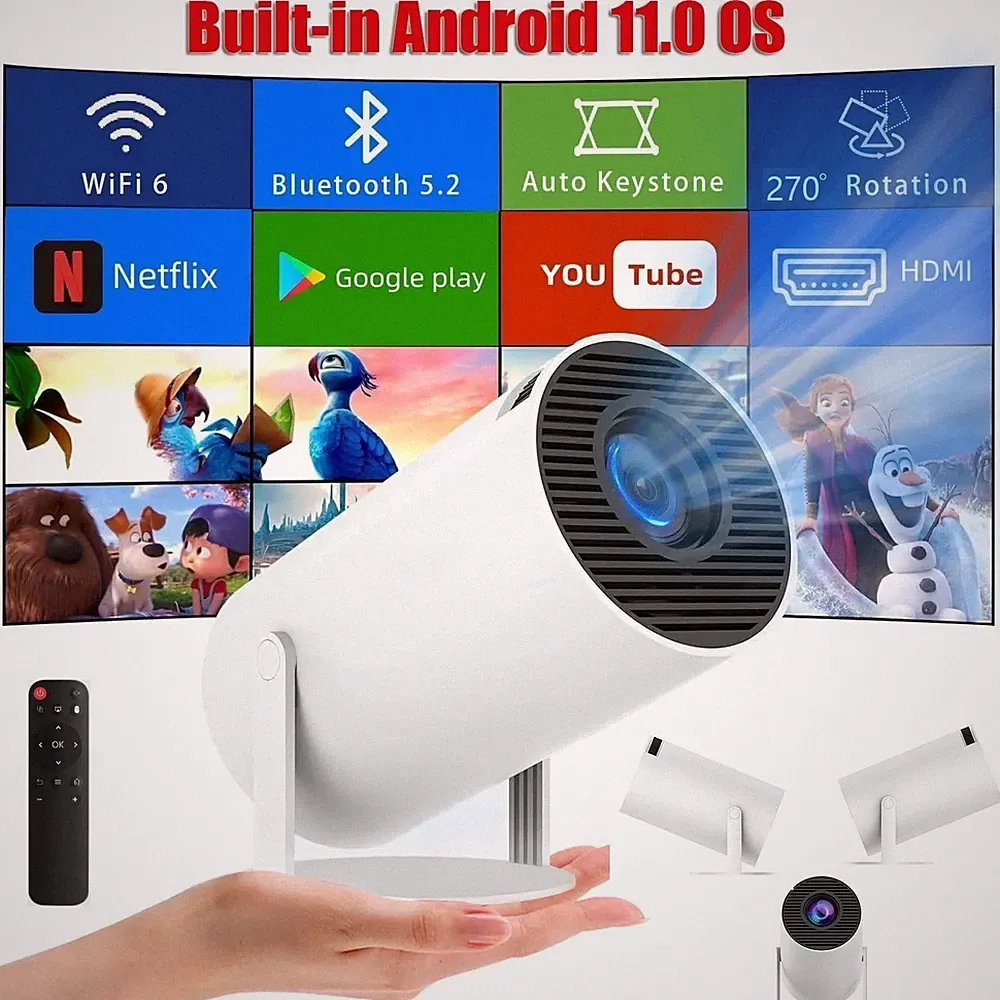 2025 NEU Mini Heimkino-Beamer FHD 4K Projektor LED WiFi 6 Bluetooth Android TV