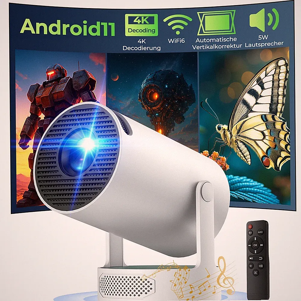 2025 NEU Tragbar Mini Beamer 4K UHD Projektor WiFi Bluetooth Android TV Heimkino