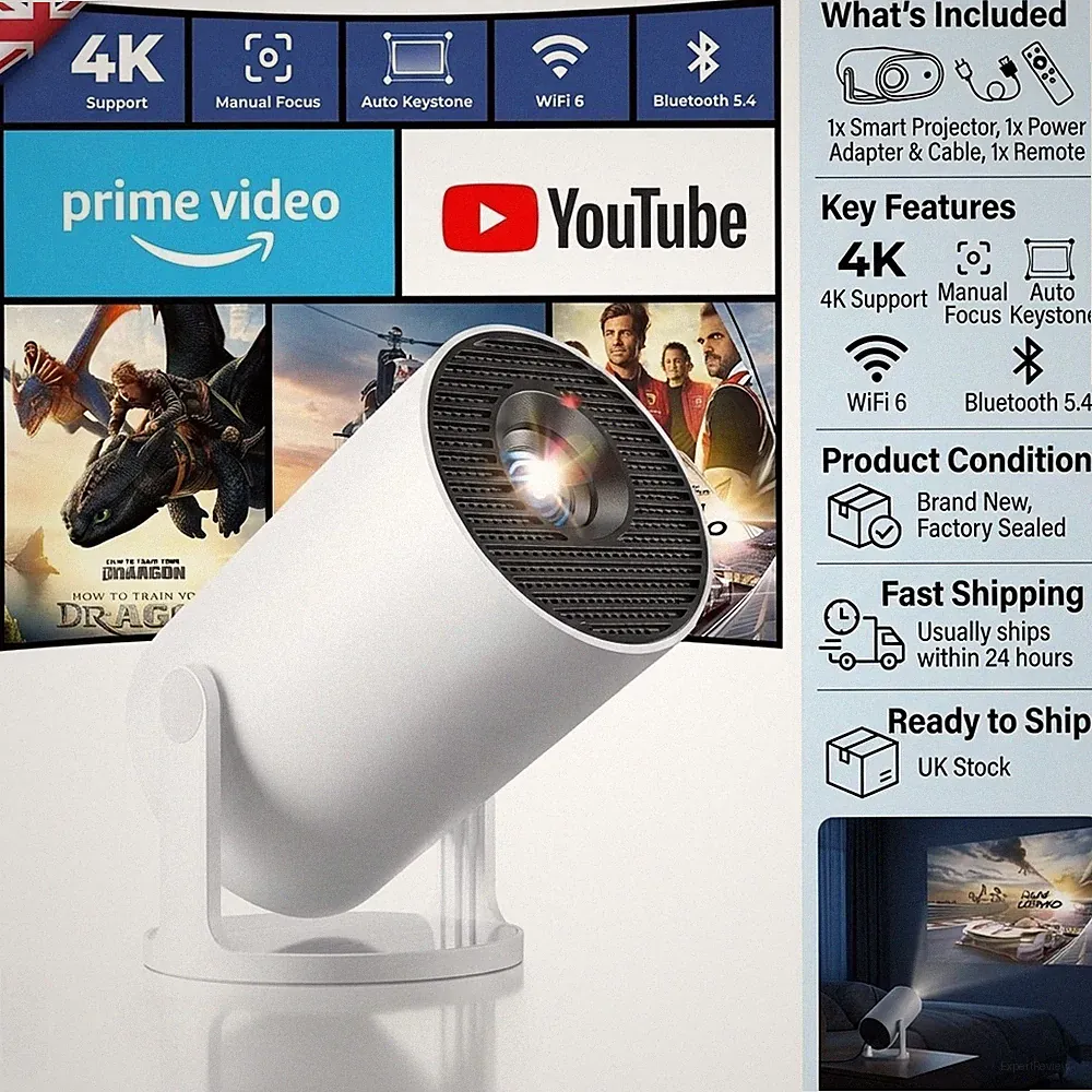 2026 Aufgerüsteter Tragbarer Mini-Projektor 4K Unterstützung 20000 Lumen für Zuhause & Reisen