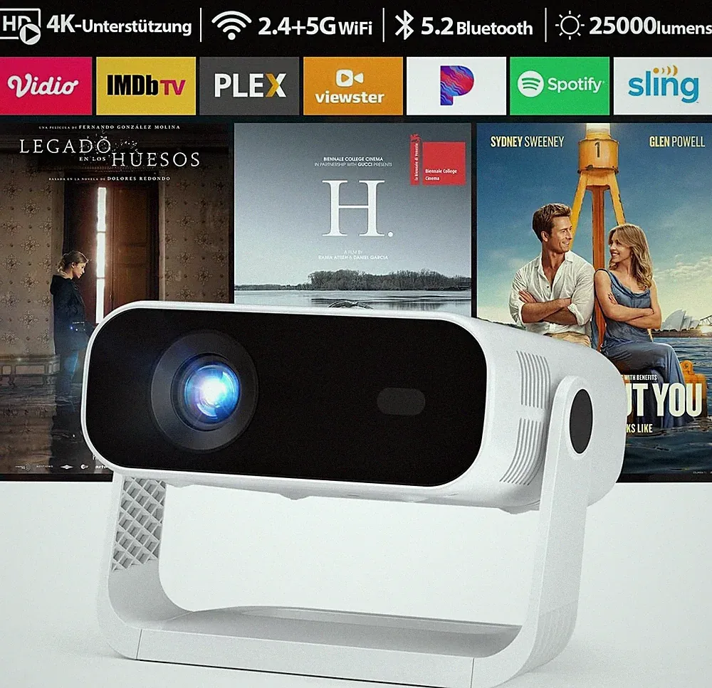 2026 Neuer Mini Beamer 4K Unterstützt, 720P Smart Beamer mit 25000 Lumen