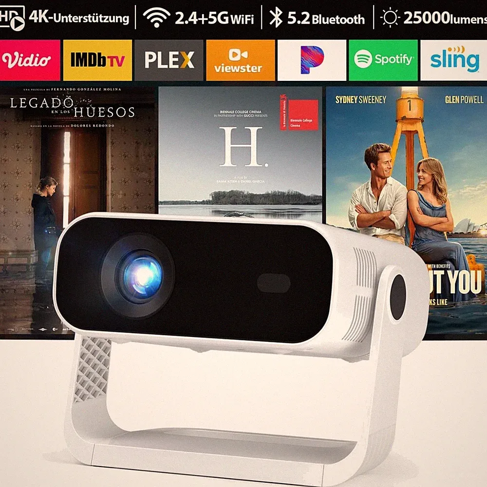 2026 Neuer Mini Beamer 4K Unterstützt, 720P Smart Beamer mit 25000 Lumen, Tra...