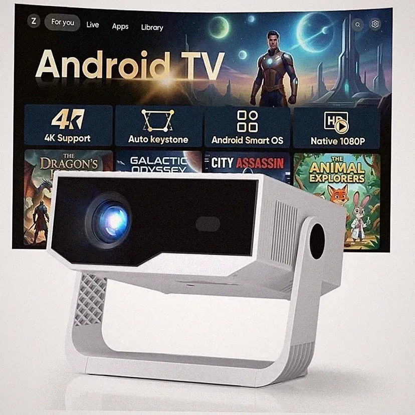 2026 Smart Projektor integrierte Apps, Android TV, unterstützt 4K/Native 1080P