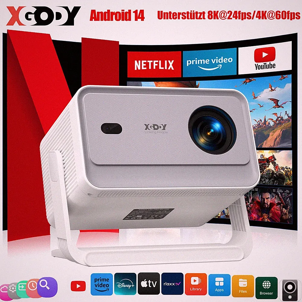 25000 lumen LED Projektor WiFi Android 4K HDMI USB Beamer UHD Heimkino Autofokus