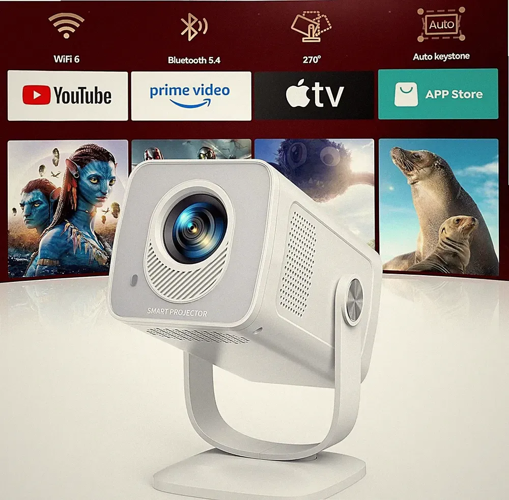 270° drehbarer Mini Projektor mit integriertem Android TV für Heimgenuss