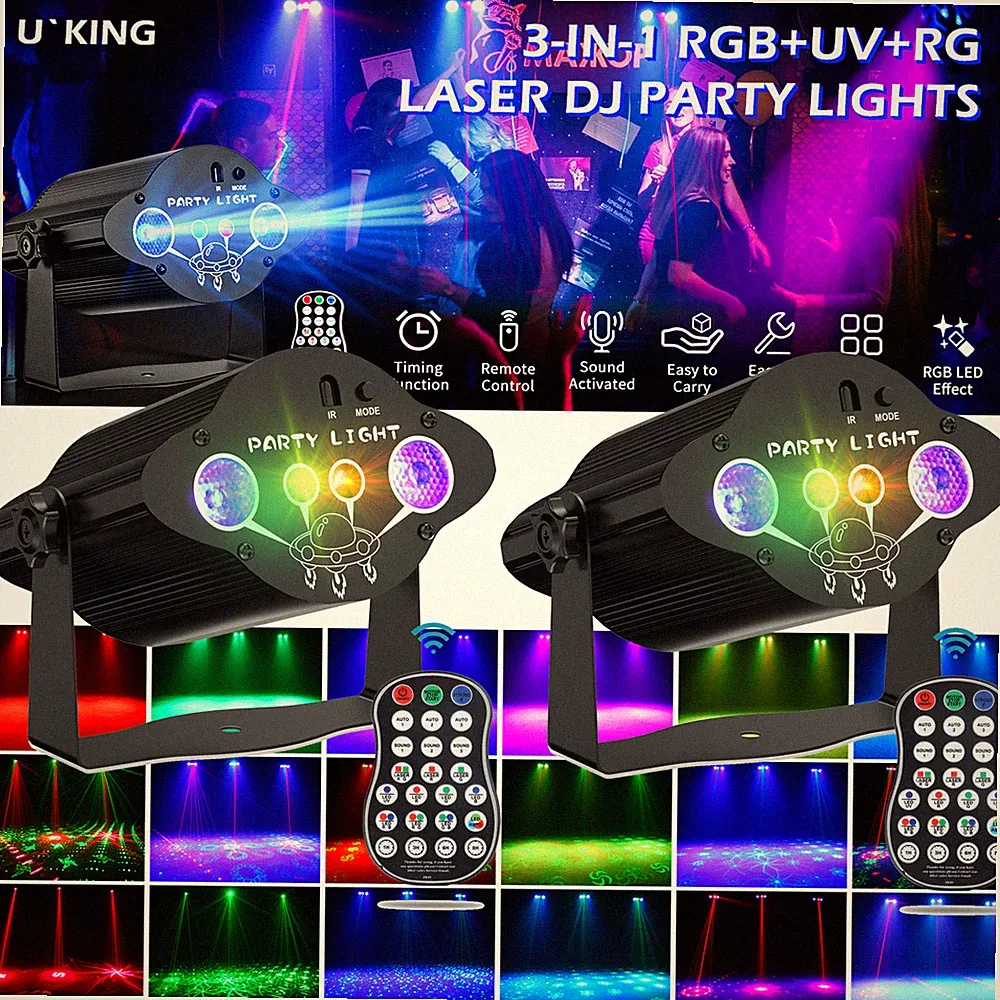 2stk 480 Pattern Laser Projector Disco Ball Light Effect RGB UV LED Stroboskop