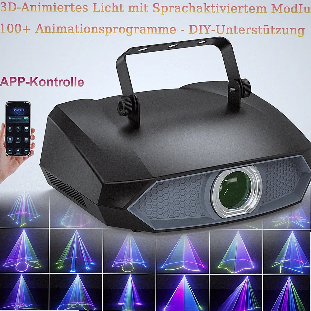 2W 3D Animierte RGB Laser Projektor Bühnenlicht APP DIY DMX Party DJ Disco KTV