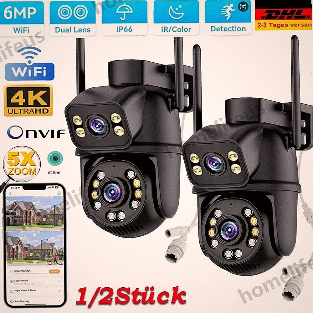 360°4K HD FUNK WLAN WIFI IP NETZWERK CAMERA Outdoor AUßEN ÜBERWACHUNGSKAMERA 6MP