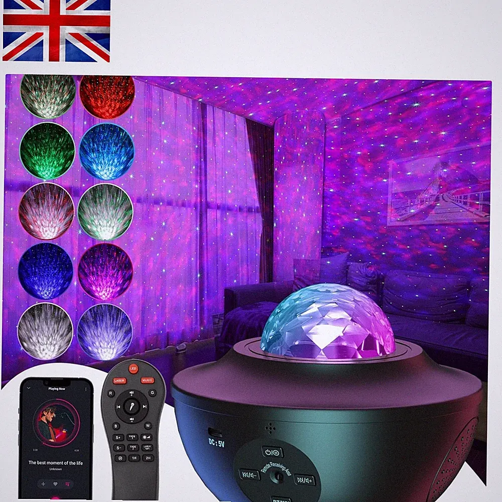 360° Ocean Wave Star Projektor mit Timer, Fernbedienung & Musik Bluetooth Lautsprecher