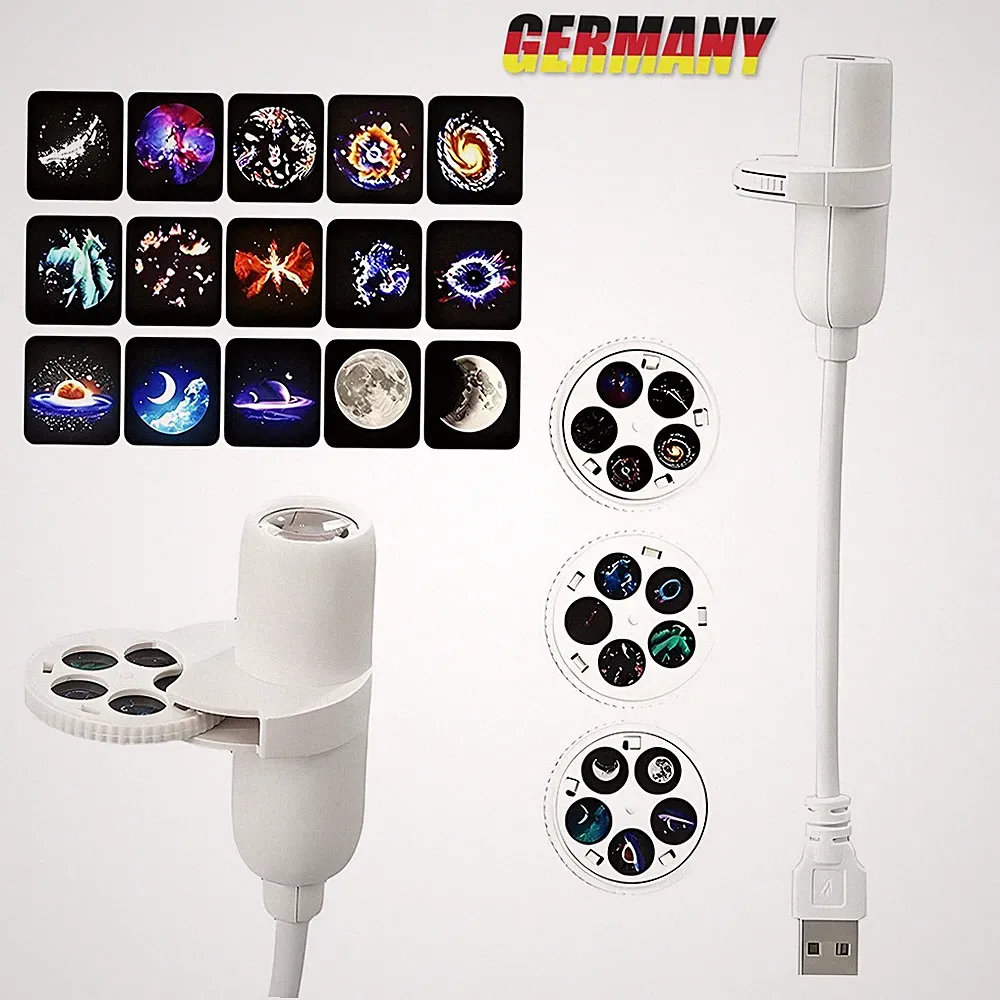 360° Rotation Galaxy Star Projektor Mini Nachtlicht Wohnatmosphäre Mit 15 Motive