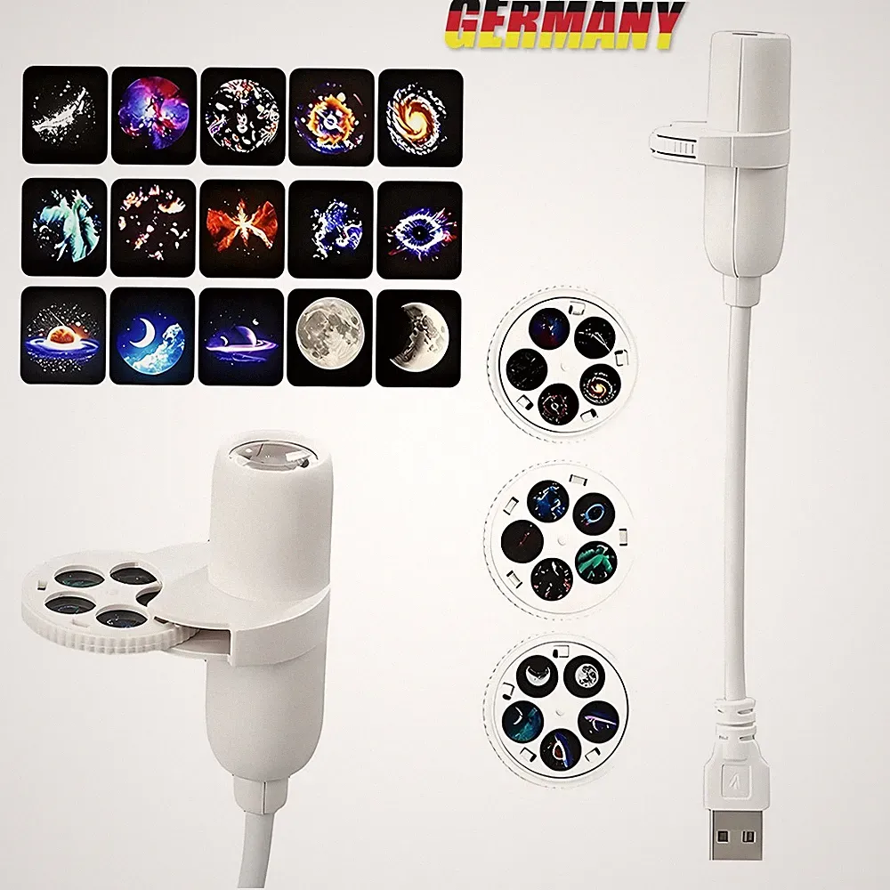 360° Rotation Galaxy Star Projektor Mini Nachtlicht Wohnatmosphäre Mit 15 Motive