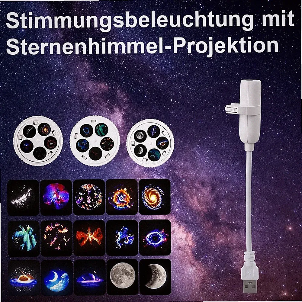 360° Rotation Galaxy Star Projektor Mini Nachtlicht Wohnatmosphäre mit 15 Muster