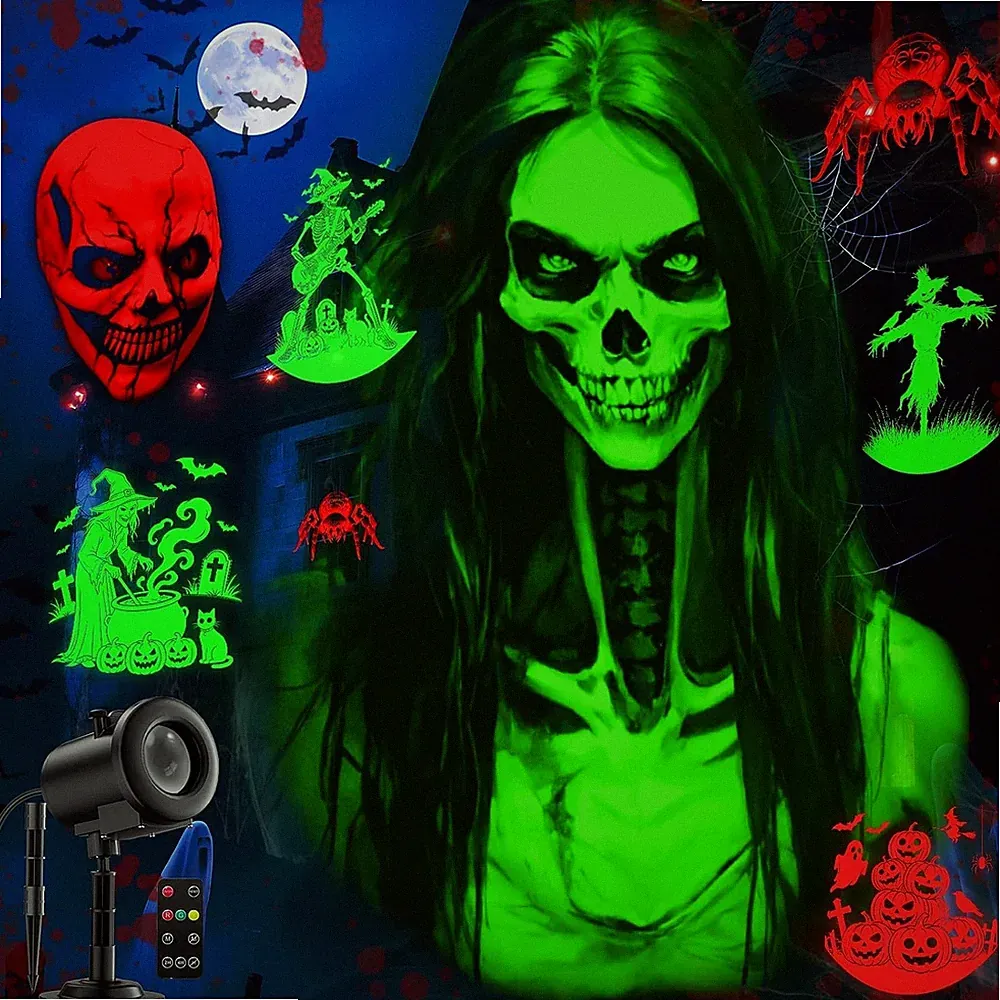 3D Dynamic Projektor für Halloween und Weihnachten, 12 Motive, LED, Outdoor, Rot
