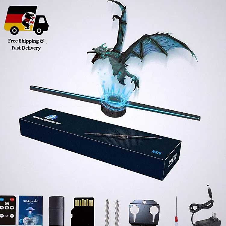 3D Hologramm Projektor 42cm LED MS4 mit Fernbedienung, 2000x1444, Schwarz
