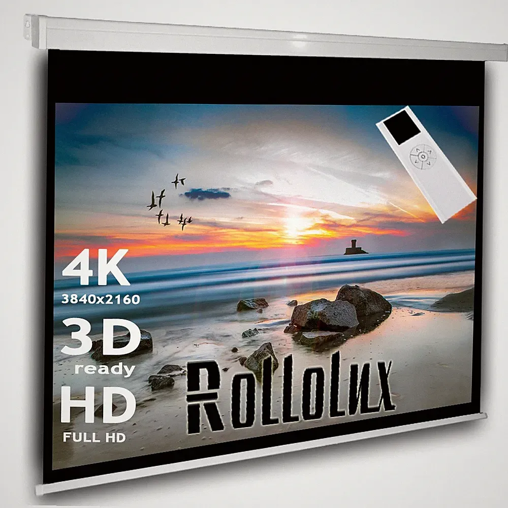 4:3 Rollolux Heimkino Beamer Motorleinwand 274 x 221 (268x200) 132" HDTV 3D 4K