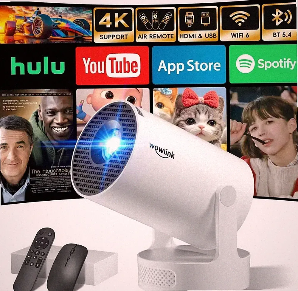 4K 1080P Projektor HDMI Unterstützung - Tragbar - Android 11 - WiFi 6 - Weiß