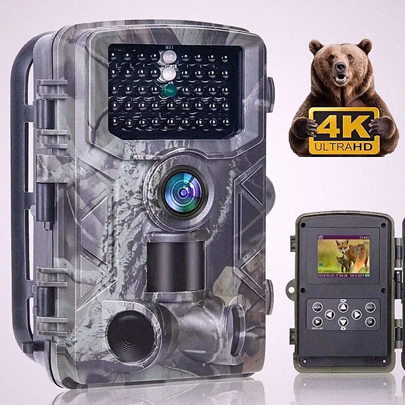 4K 50MP Wildkamera mit Bewegungsmelder Nachtsicht 940nm Jagdkamera mit 2" LCD
