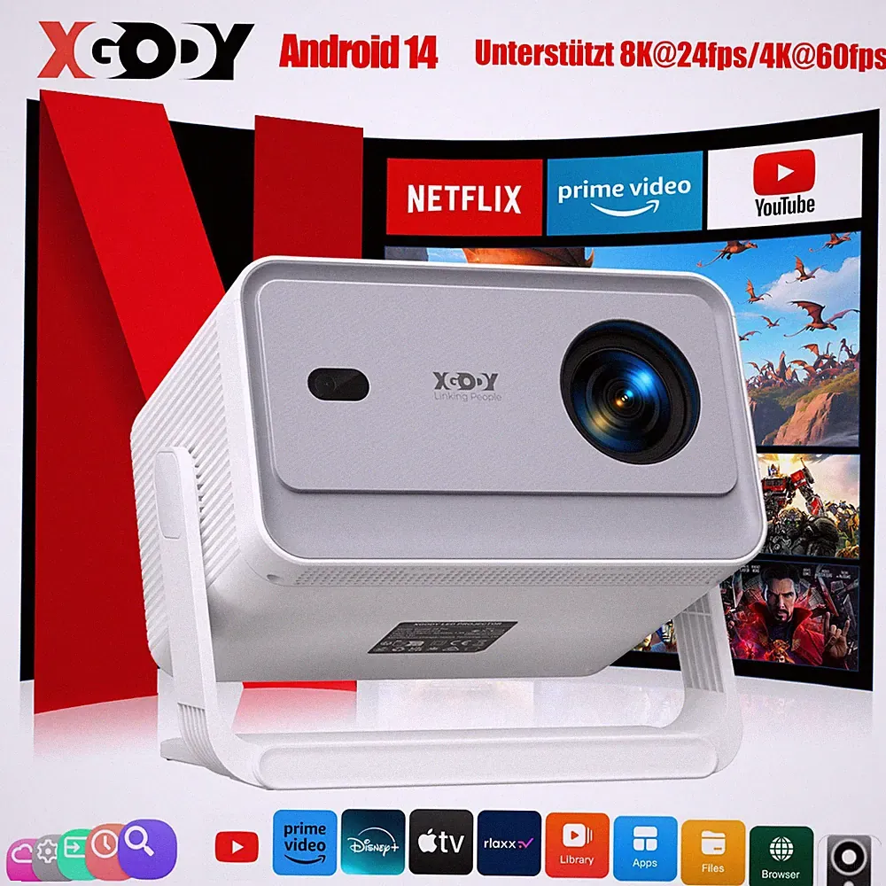 4K 8K Projektor 25000 lumen LED WiFi Android 14.0 Beamer UHD Heimkino Autofokus