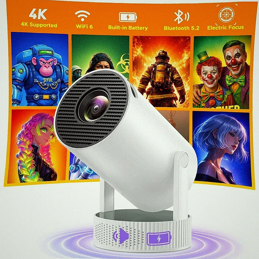 4K Akku Beamer HD 1080P LED Projektor Heimkino 5G WiFi Bluetooth HDMI Android TV