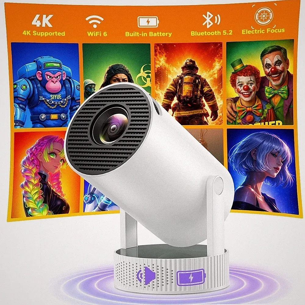 4K Akku Beamer HD 1080P LED Projektor Heimkino 5G WiFi Bluetooth HDMI Android TV