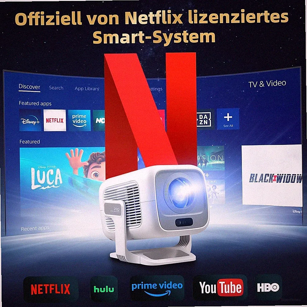 4K Beamer 700 ANSI | Netflix Lizenziert | WiFi 6 & Bluetooth | Full HD Smart TV