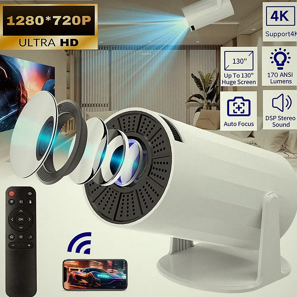 4K Beamer, Full HD 1080P Mini Beamer mit WiFi 6 und Bluetooth Android, tragbar