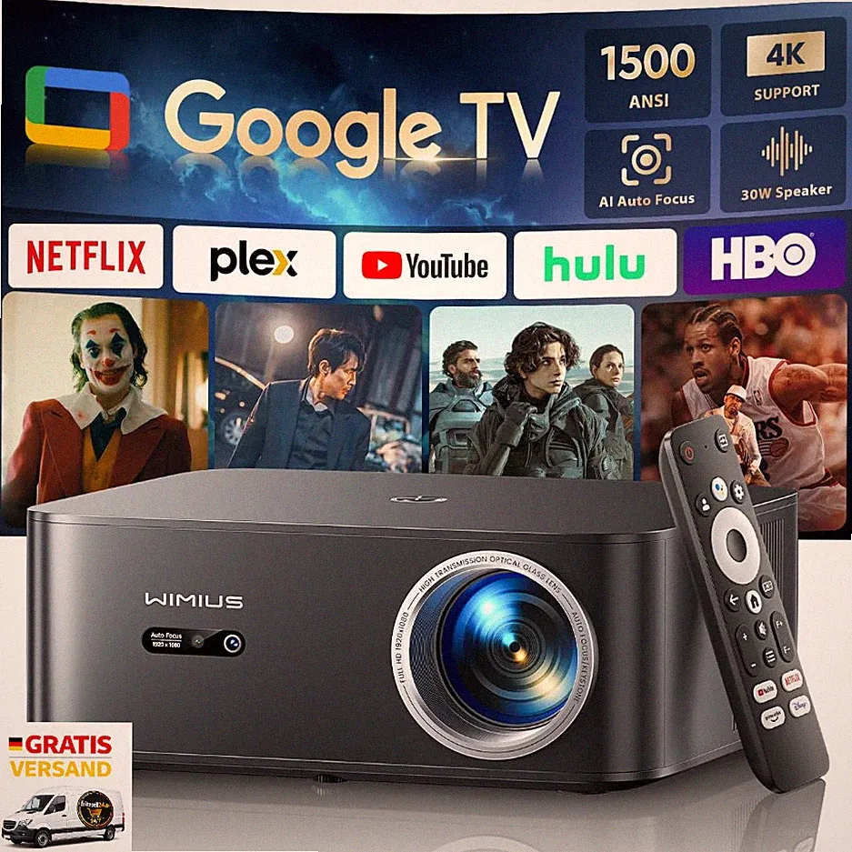 4K Beamer Google TV Auto Fokus Trapezkorrektur 1500 ANSI 30