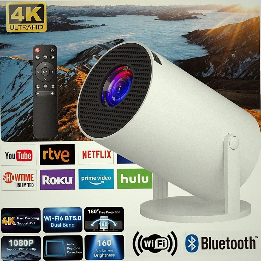 4K Beamer Projektor UHD WiFi Bluetooth Smart Heimkino Mini Weiß Tragbar NEU